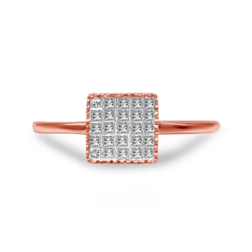 Enchanting 10k Rose Gold Invisible Set Princess Cut Diamond Ring