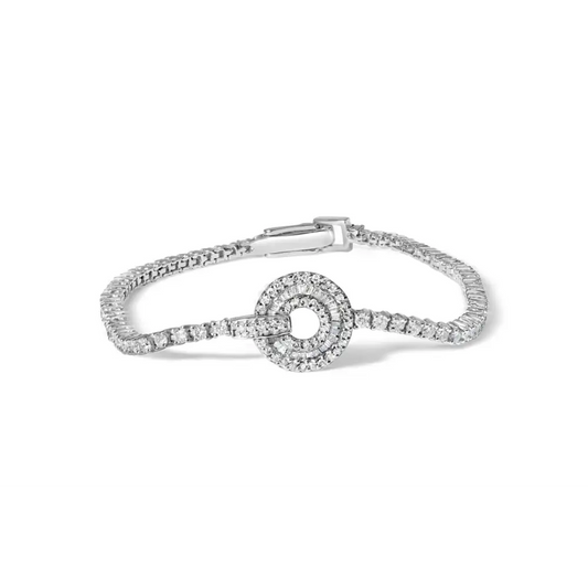 Enchanting 14k White Gold Classic Tennis Bracelet with Medallion Station