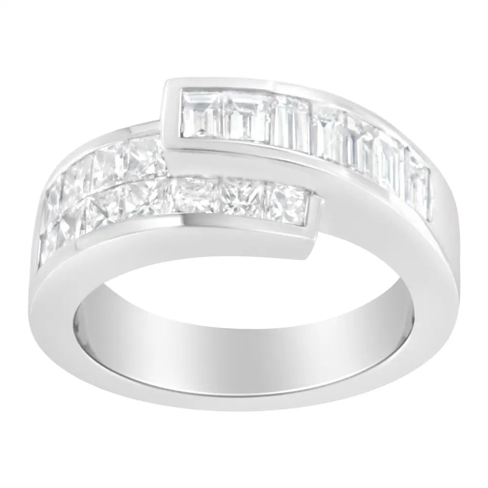 Enchanting 14k White Gold Diamond Bypass Ring with Baguette-cut Elegance - 6.5