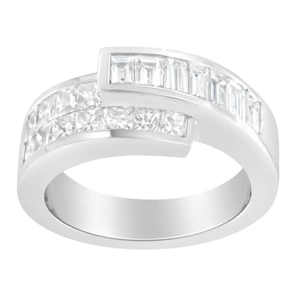 Enchanting 14k White Gold Diamond Bypass Ring with Baguette-cut Elegance - 6.5