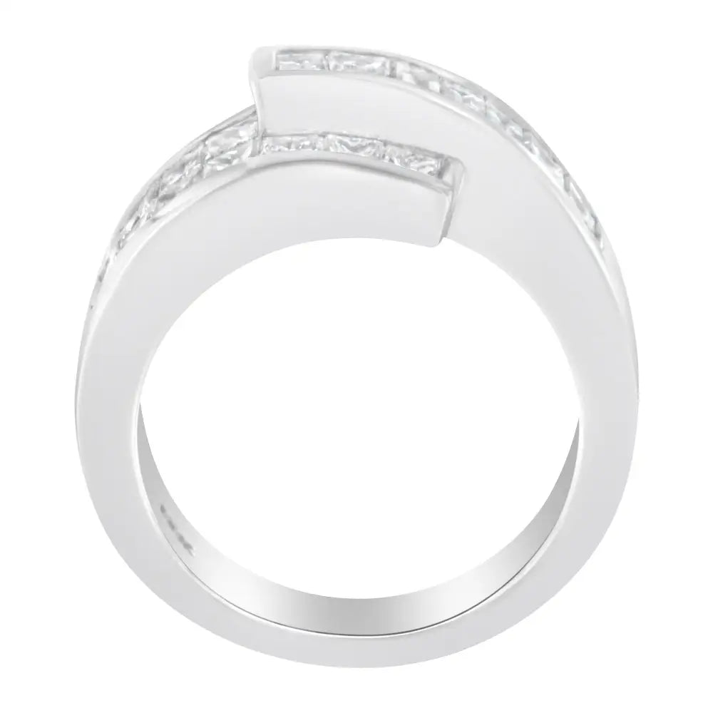 Enchanting 14k White Gold Diamond Bypass Ring with Baguette-cut Elegance - 6.5