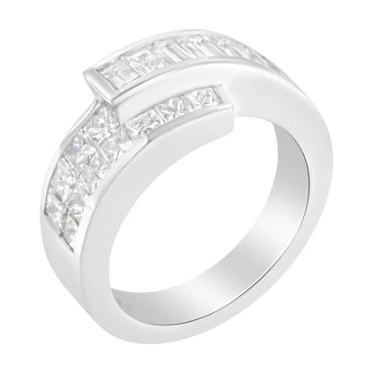 Enchanting 14k White Gold Diamond Bypass Ring with Baguette-cut Elegance - 6.5