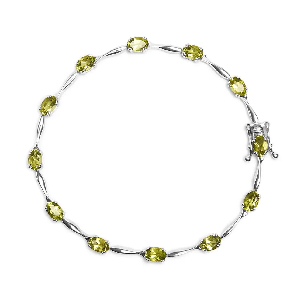 Enchanting Oval Shaped Created Green Peridot Link Bracelet in Sterling Silver