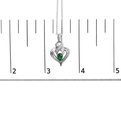 Enchanting Sterling Silver 6x4mm Pear Emerald Diamond Accent Heart Necklace