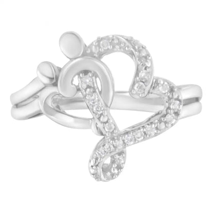 Enchanting Sterling Silver Diamond Heart and Music Note Ring