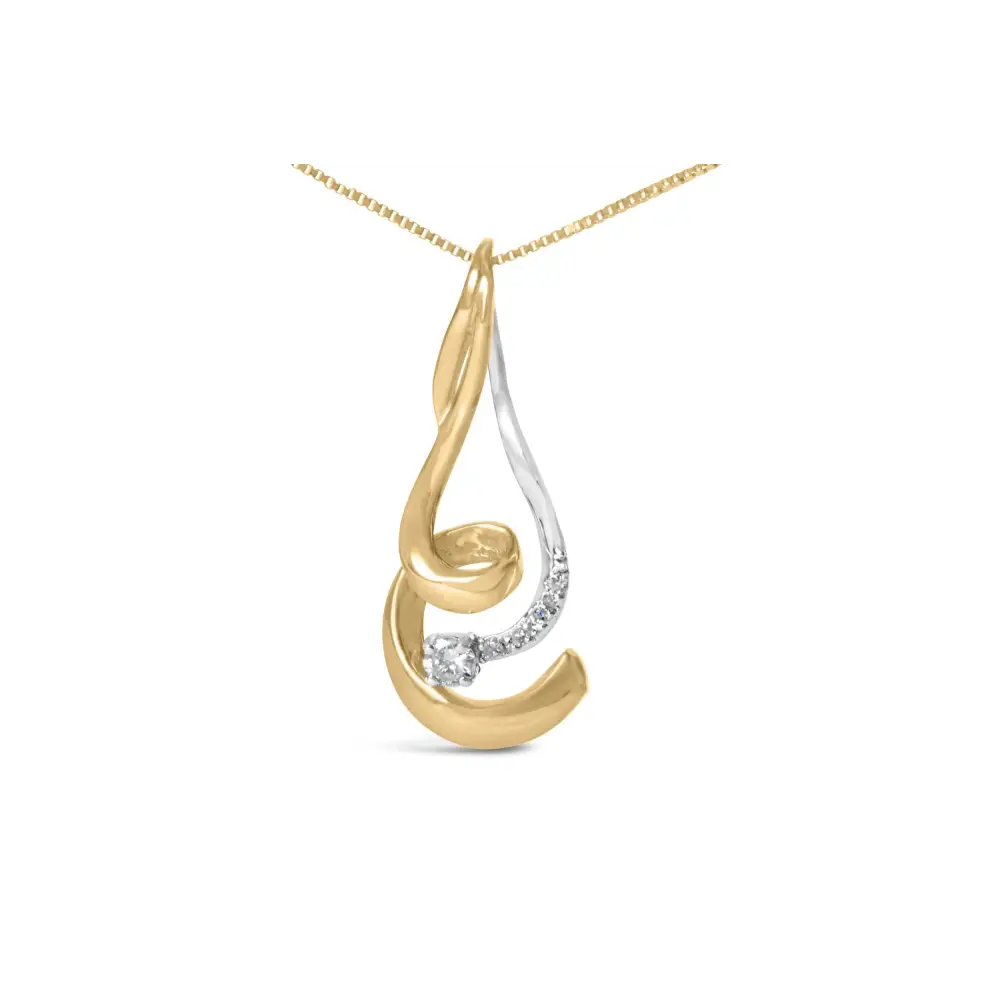 Espira 10k Diamond Swirl Pendant with Round Cut Diamonds in Two-tone Gold