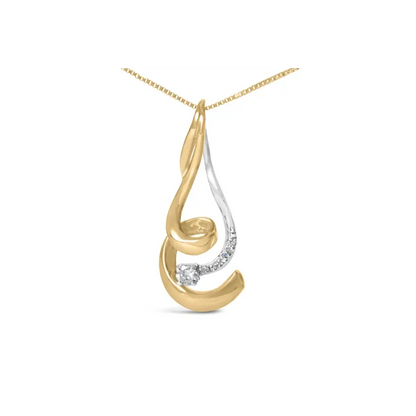 Espira 10k Diamond Swirl Pendant with Round Cut Diamonds in Two-tone Gold