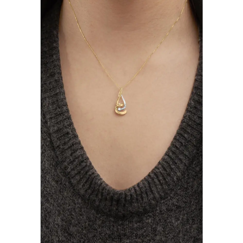 Espira 10k Diamond Swirl Pendant with Round Cut Diamonds in Two-tone Gold