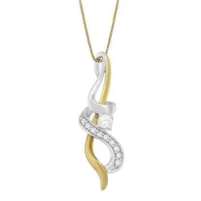 Espira 10k Two-tone Cttw Diamond Intertwined Swirl Pendant Necklace