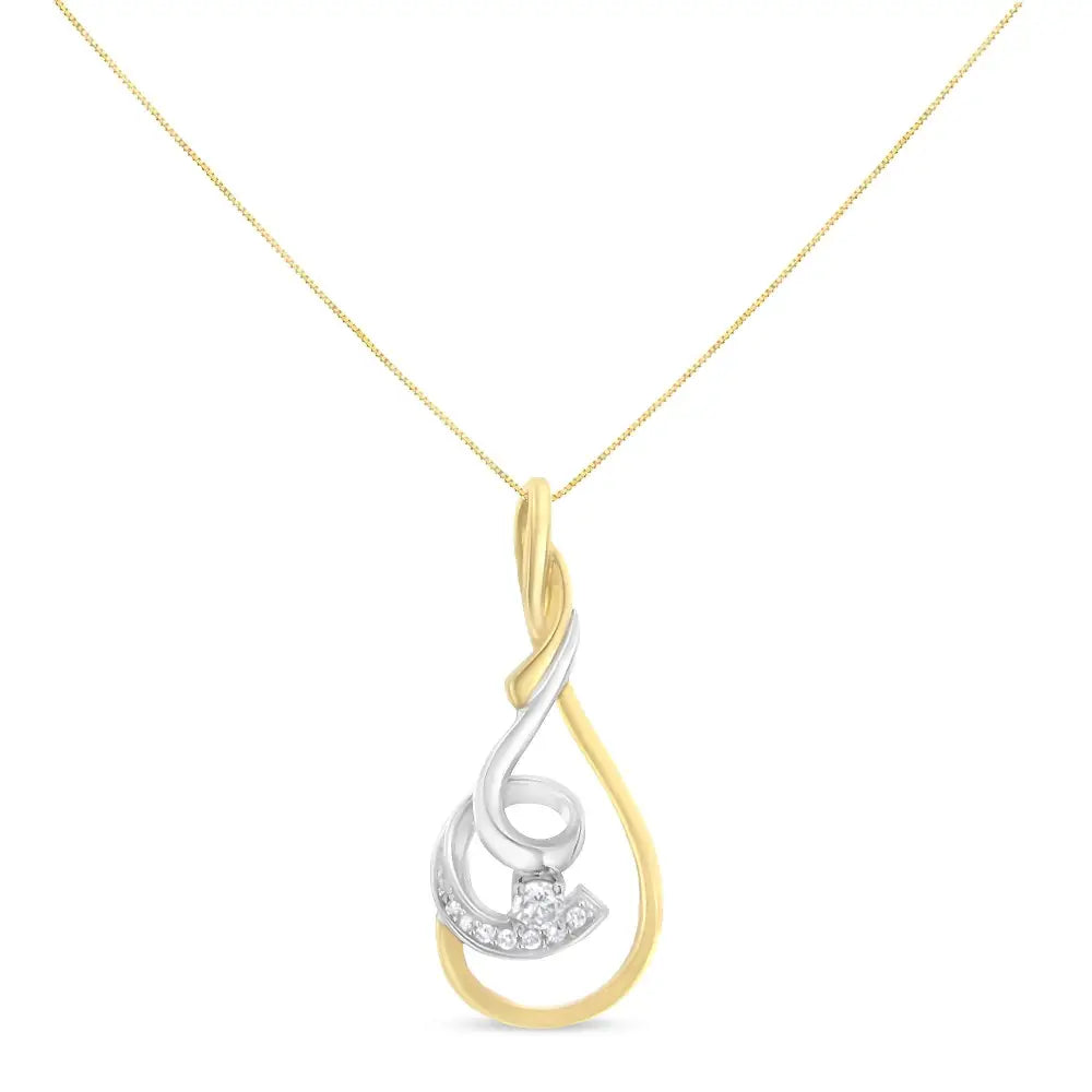 Espira 10k Two-tone Diamond Layered Spiral Pendant Necklace