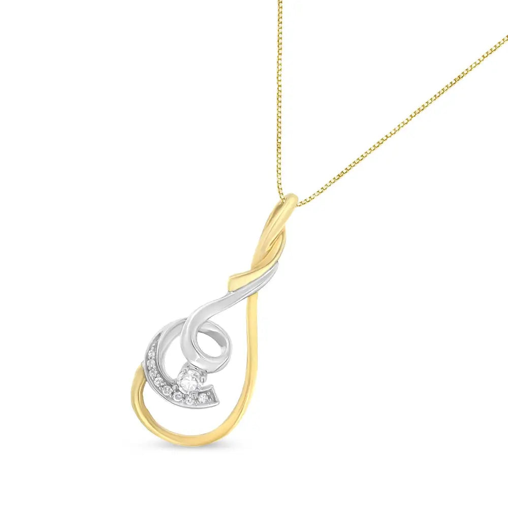 Espira 10k Two-tone Diamond Layered Spiral Pendant Necklace