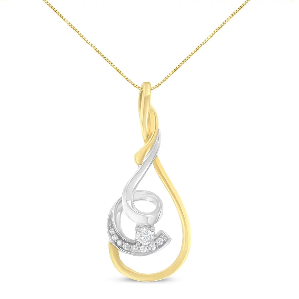 Espira 10k Two-tone Diamond Layered Spiral Pendant Necklace