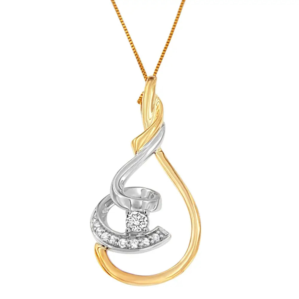 Espira 10k Two-tone Diamond Layered Spiral Pendant Necklace