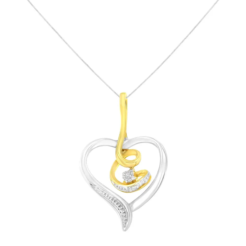 Espira 10k Two-tone Diamond Swirl Open Heart Pendant Necklace