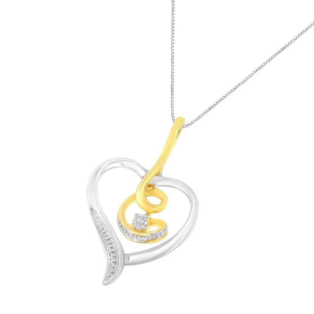 Espira 10k Two-tone Diamond Swirl Open Heart Pendant Necklace