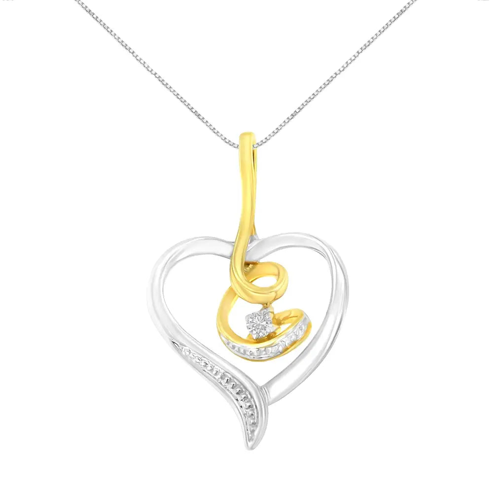 Espira 10k Two-tone Diamond Swirl Open Heart Pendant Necklace