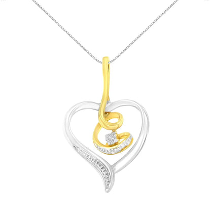 Espira 10k Two-tone Diamond Swirl Open Heart Pendant Necklace