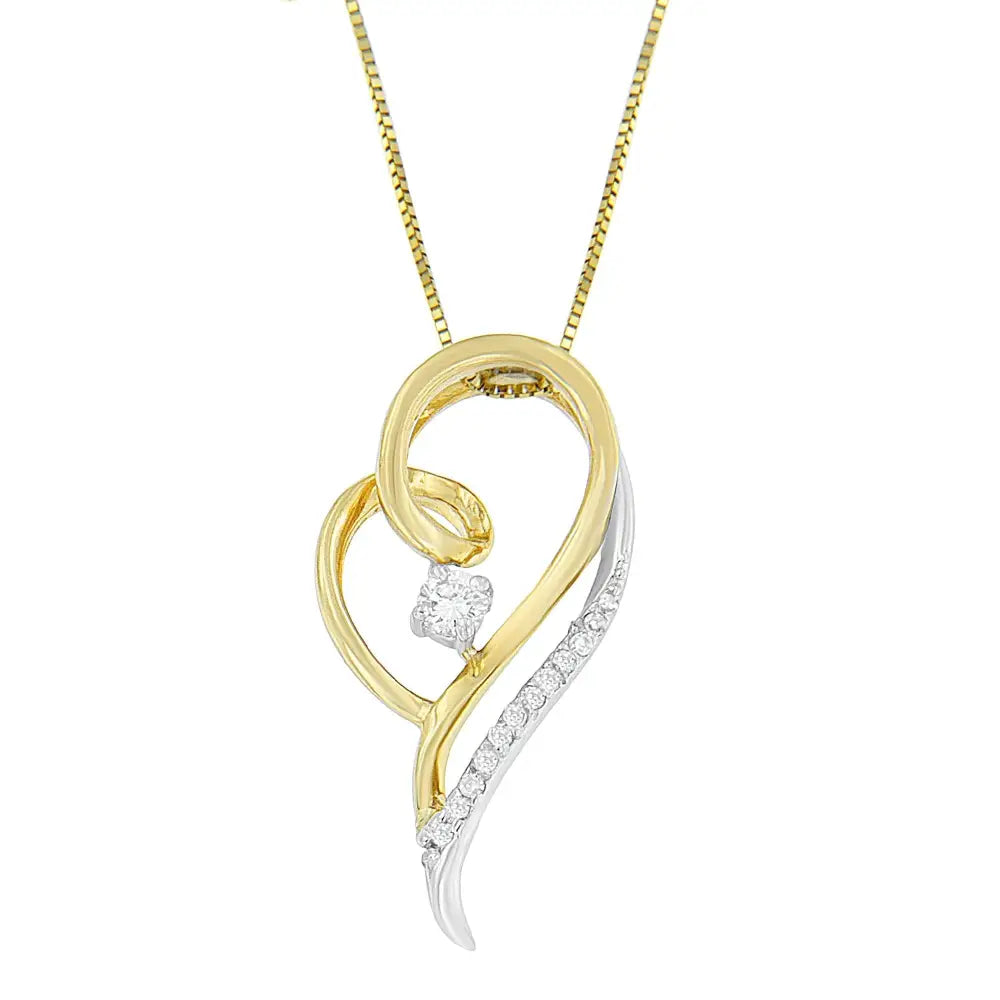 Espira 10k Two-tone Gold 1/6 Cttw Layers of Love Diamond Pendant Necklace (j-k I1-i2) - Fine Jewelry us Direct