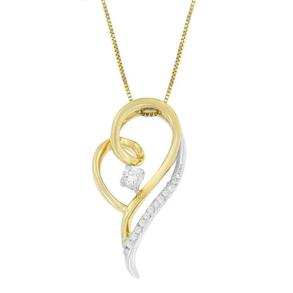 Espira 10k Two-tone Gold 1/6 Cttw Layers of Love Diamond Pendant Necklace (j-k I1-i2) - Fine Jewelry us Direct