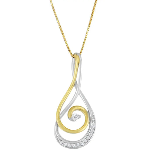 Espira 10k Two-tone Gold Round Cut Diamond Sparkling Spiral Pendant Necklace (1/6 Cttw J-k Color I2-i3 Clarity) - Fine