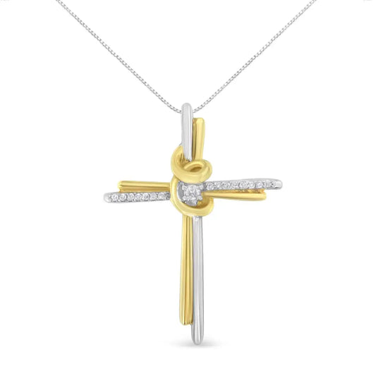 Espira 10k Two-tone Yellow & White Gold Diamond-accented Cross Pendant Necklace