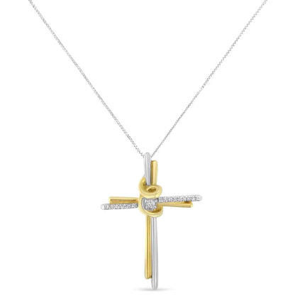 Espira 10k Two-tone Yellow & White Gold Diamond-accented Cross Pendant Necklace