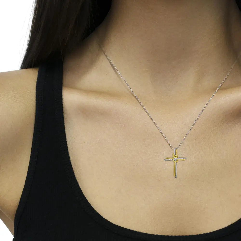 Espira 10k Two-tone Yellow & White Gold Diamond-accented Cross Pendant Necklace