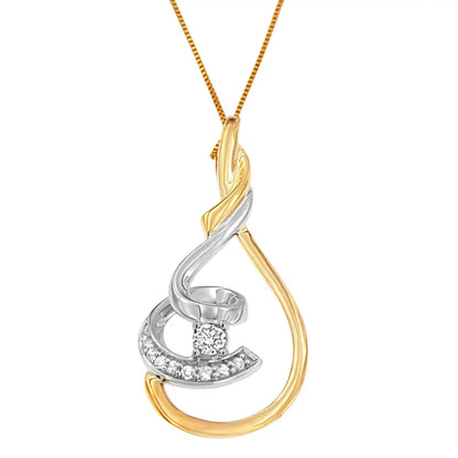 Espira 10k Two-tone Yellow & White 1/6 Cttw Brilliant-cut Diamond Layered Spiral 18’’ Pendant Necklace (h-i Color