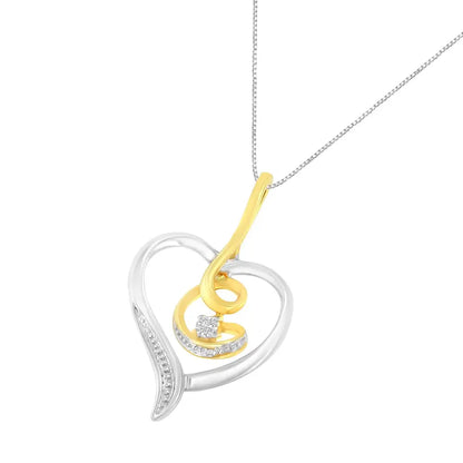 Espira 10k Two-tone Yellow & White Gold.03 Cttw Diamond-accented Round-cut Diamond Swirl Open Heart 18’’ Pendant