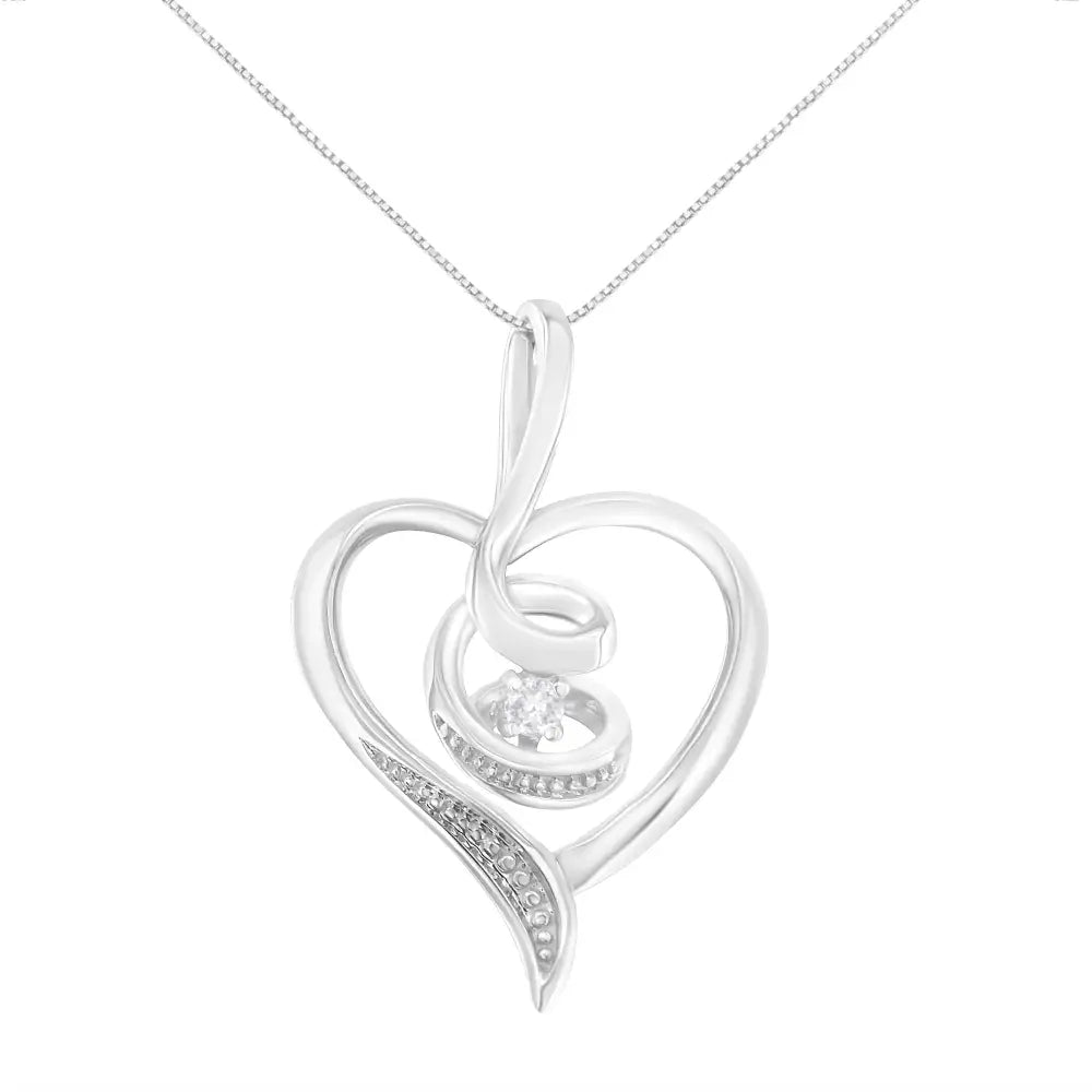 Espira 10k White Gold.03 Cttw Diamond-accented Round-cut Diamond Swirl Open Heart 18’’ Pendant Necklace (i-j Color