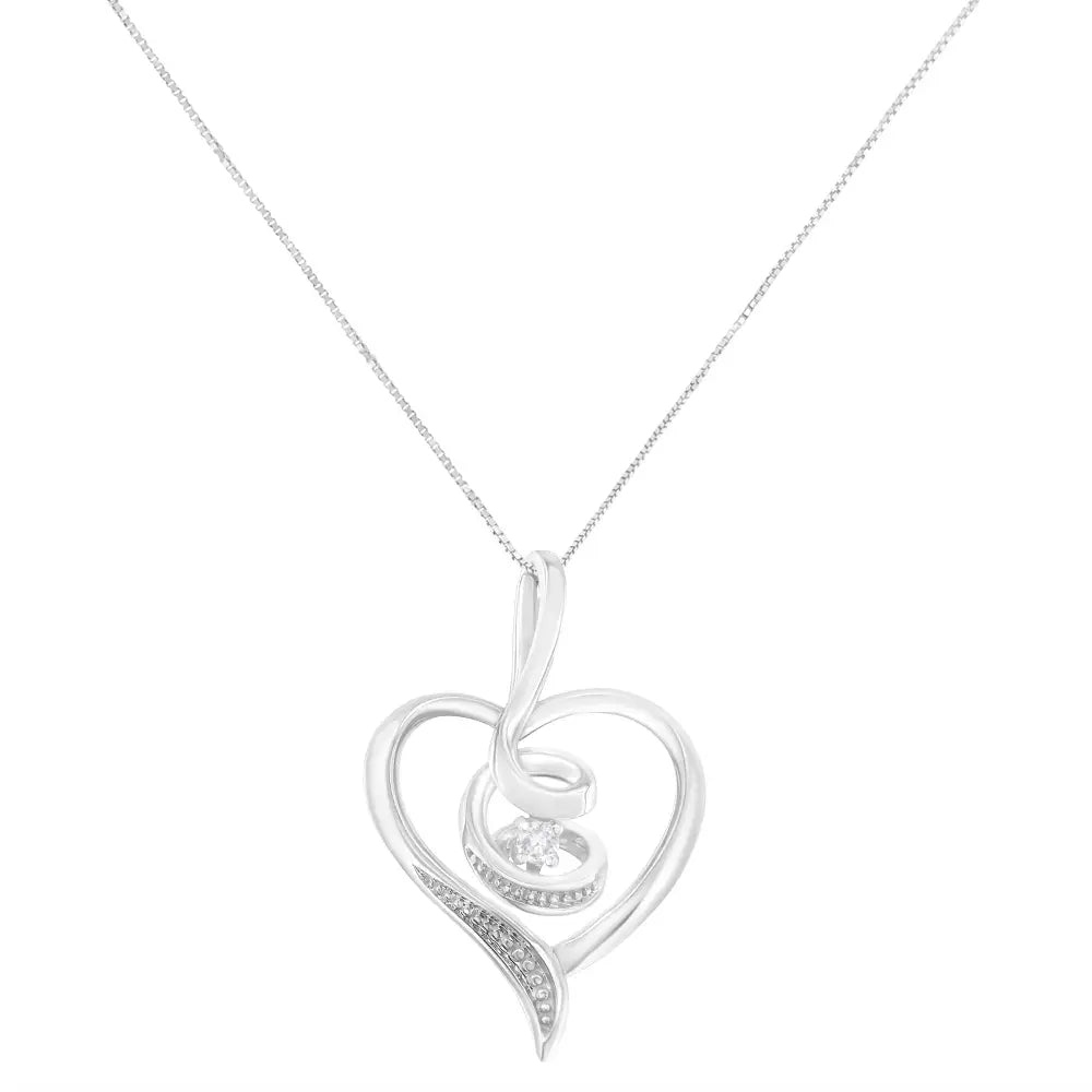 Espira 10k White Gold.03 Cttw Diamond-accented Round-cut Diamond Swirl Open Heart 18’’ Pendant Necklace (i-j Color