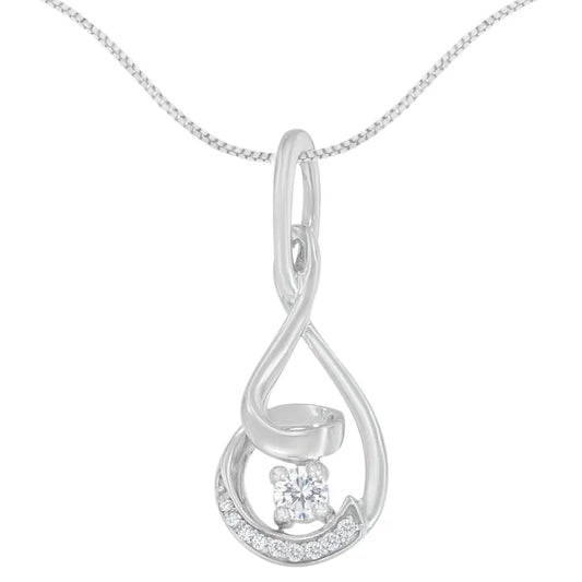 Espira 10k White Gold 1/4 Cttw Round Cut Diamond Spiral Link Pendant Necklace (h-i I1-i2) - Fine Jewelry us Direct