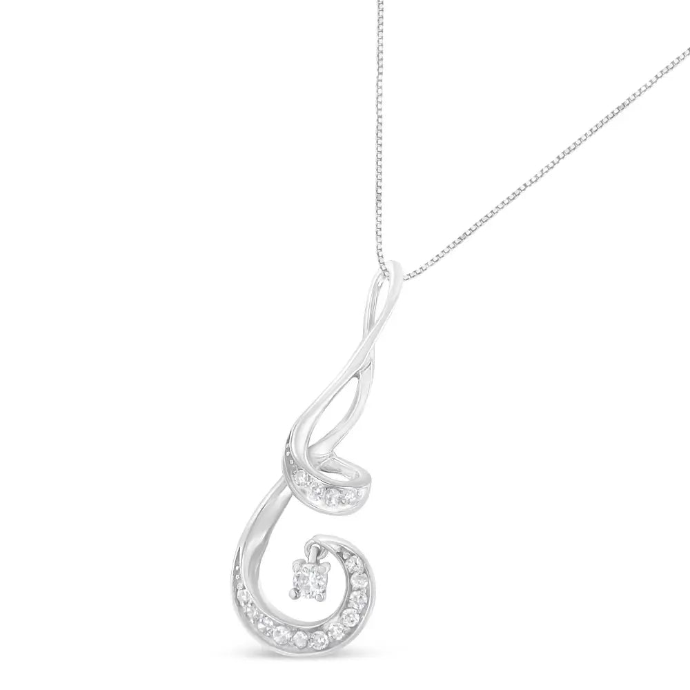 Espira 10k White Gold 1/5 Cttw Brilliant-cut Diamond Sparkling Spiral 18’’ Pendant Necklace (j-k Color I2-i3