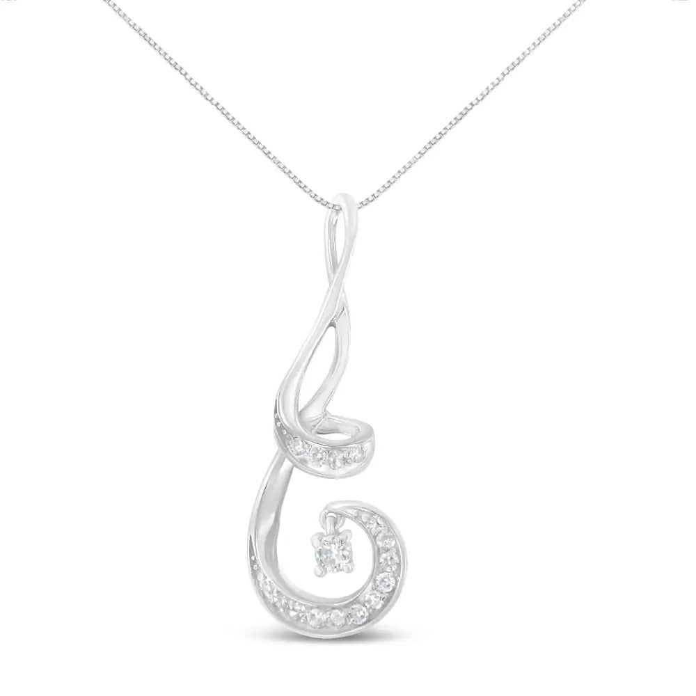 Espira 10k White Gold 1/5 Cttw Brilliant-cut Diamond Sparkling Spiral 18’’ Pendant Necklace (j-k Color I2-i3