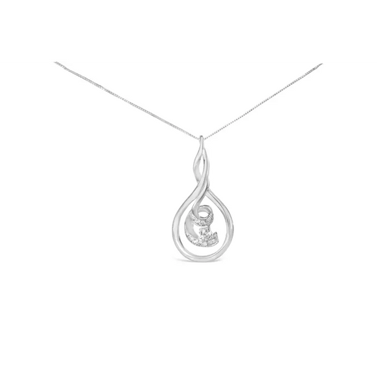 Espira 10k White Gold 1/8 Cttw Round Cut Diamond Layered Spiral Pendant Necklace (i-j I1-i2) - Fine Jewelry us Direct