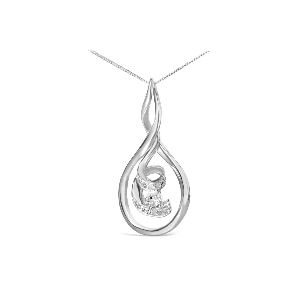 Espira 10k White Gold 1/8 Cttw Round Cut Diamond Layered Spiral Pendant Necklace (i-j I1-i2) - Fine Jewelry us Direct