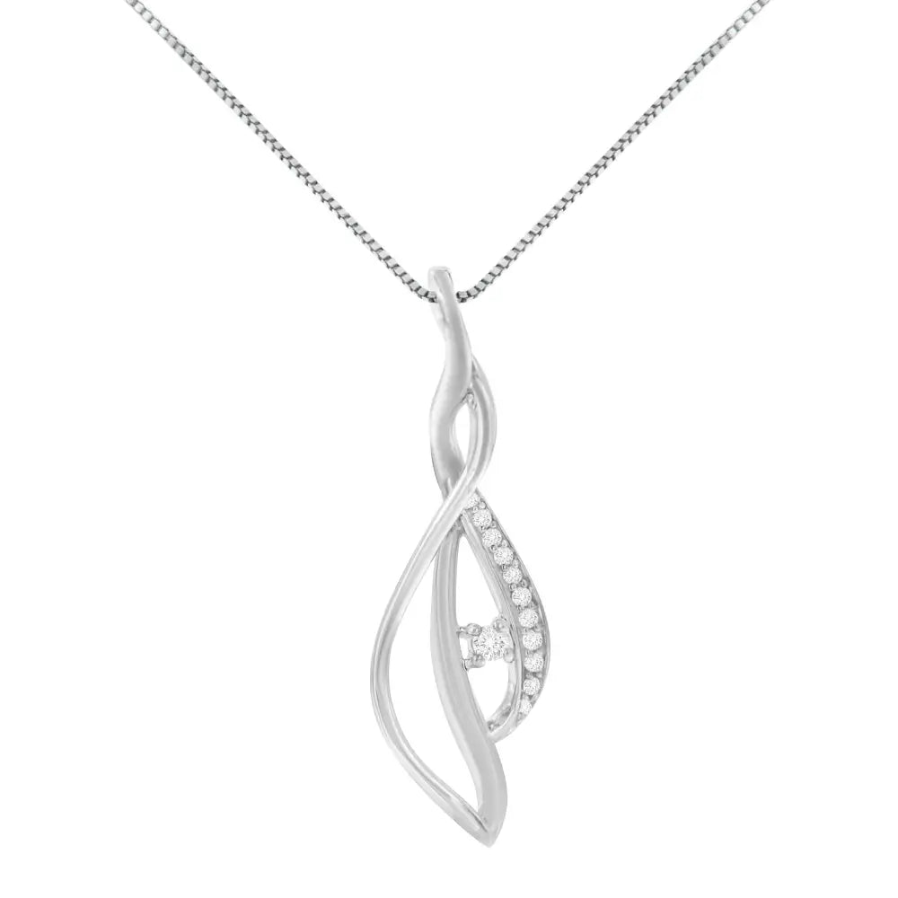 Espira 10k White Gold Round Diamond Accented Open Cascade Twist 18’’ Pendant Necklace (1/10 Cttw J-k Color I1-i2