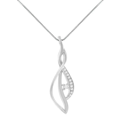 Espira 10k White Gold Round Diamond Accented Open Cascade Twist 18’’ Pendant Necklace (1/10 Cttw J-k Color I1-i2