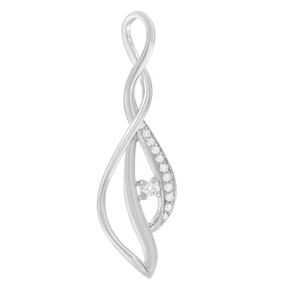 Espira 10k White Gold Round Diamond Accented Open Cascade Twist 18’’ Pendant Necklace (1/10 Cttw J-k Color I1-i2