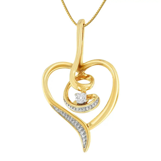 Espira 10k Yellow Gold.03 Cttw Diamond-accented Round-cut Diamond Swirl Open Heart 18’’ Pendant Necklace (i-j Color