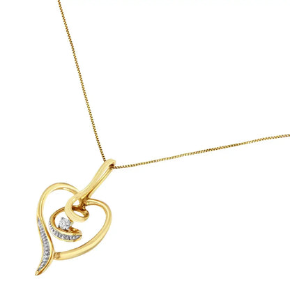 Espira 10k Yellow Gold Diamond Swirl Open Heart Pendant Necklace