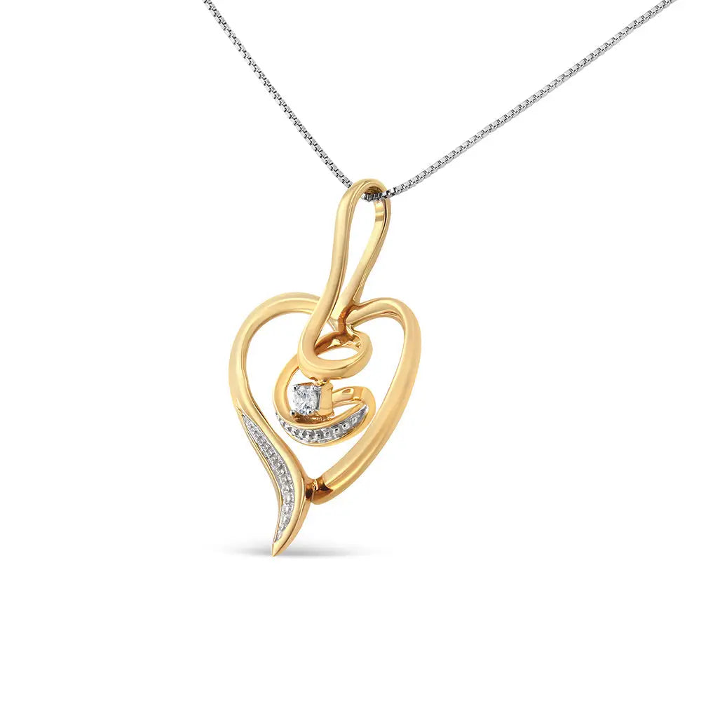 Espira 10k Yellow Gold Diamond Swirl Open Heart Pendant Necklace