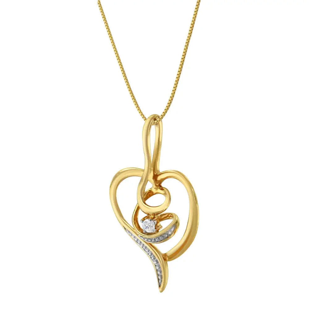 Espira 10k Yellow Gold Diamond Swirl Open Heart Pendant Necklace