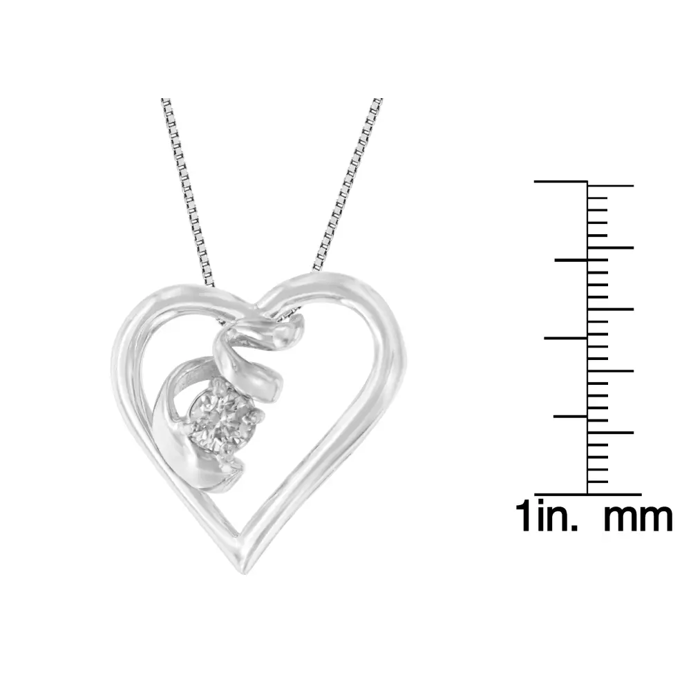 Espira.925 Sterling Silver 1/10 Cttw Diamond Swirl Heart Pendant Necklace (i-j I2) - Fine Jewelry us Direct