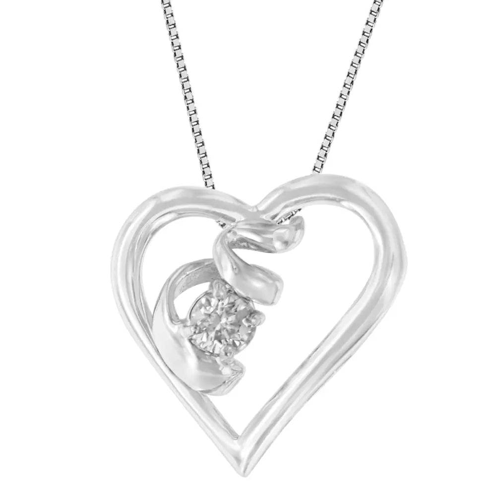 Espira.925 Sterling Silver 1/10 Cttw Diamond Swirl Heart Pendant Necklace (i-j I2) - Fine Jewelry us Direct