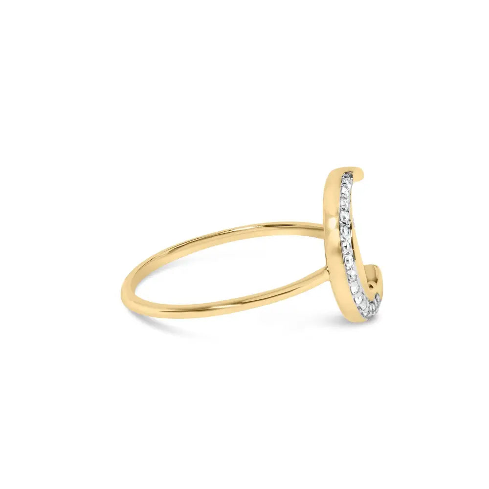 Exquisite 10k Gold Crescent Moon Ring with Diamond Accent