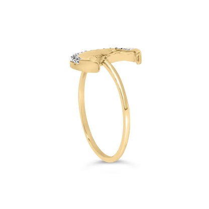 Exquisite 10k Gold Crescent Moon Ring with Diamond Accent