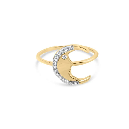 Exquisite 10k Gold Crescent Moon Ring with Diamond Accent