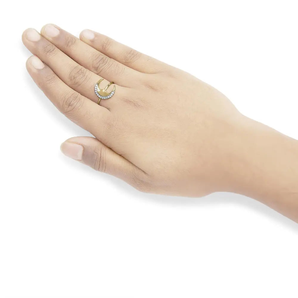 Exquisite 10k Gold Crescent Moon Ring with Diamond Accent