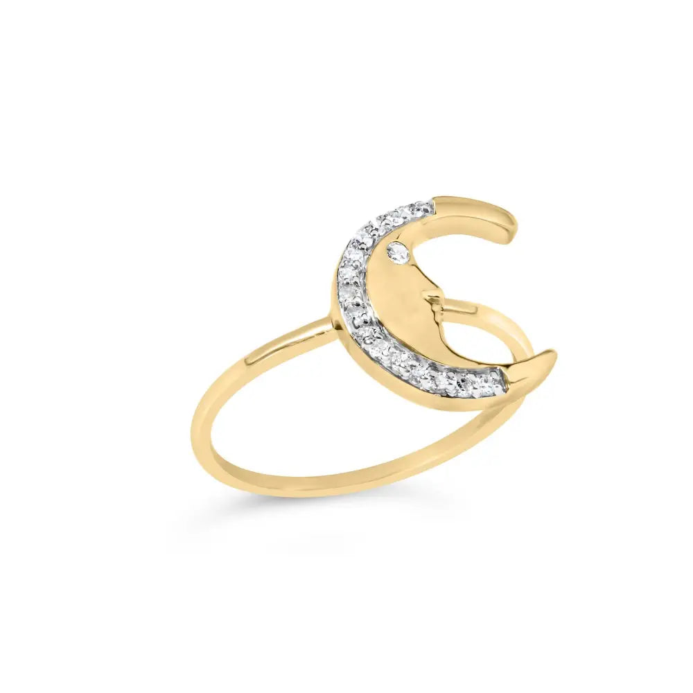 Exquisite 10k Gold Crescent Moon Ring with Diamond Accent